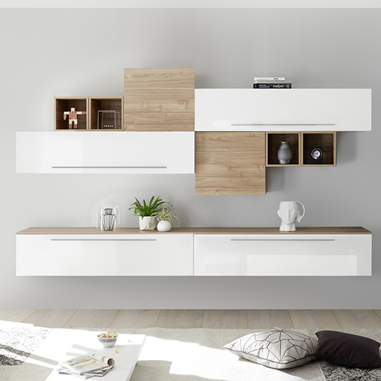 Infra Entertainment Unit In White High Gloss And Stelvio Walnut