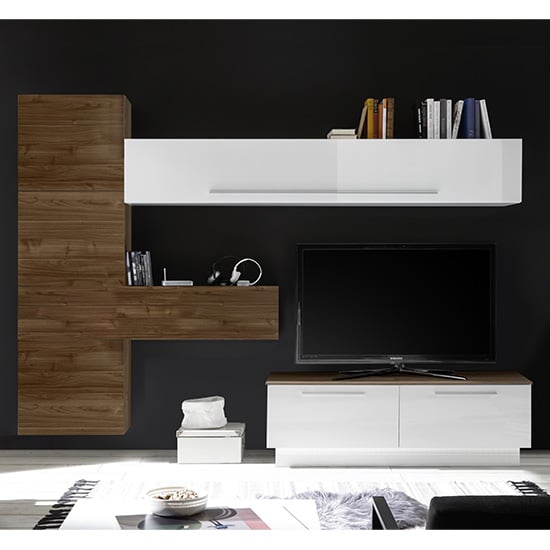 Infra Storage Unit TV Stand In White Gloss And Dark Walnut