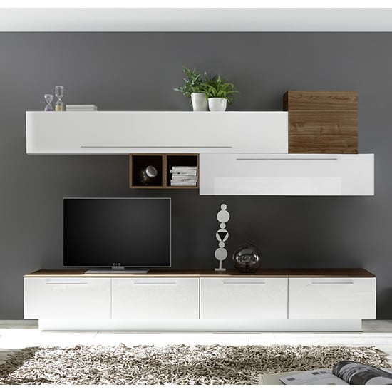 Infra TV Stand With 4 Drawers In White Gloss And Dark Walnut