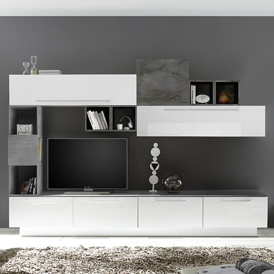 Infra TV Stand With 6 Drawers In White Gloss And Oxide