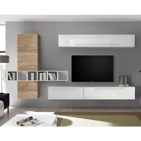 Infra White Gloss Wall Entertainment Unit In Stelvio Walnut