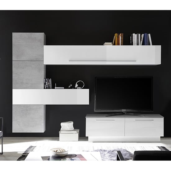 Product photograph of Infra Tv Stand With Drawers In White Gloss And Cement Effect from Furniture in Fashion