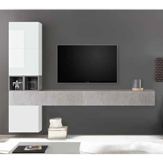 Product photograph of Infra Wall Tv Unit In White High Gloss And Cement Effect from Furniture in Fashion