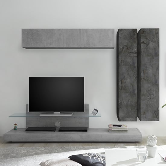 Infra TV Stand And Glass Shelf In Cement Effect And Oxide