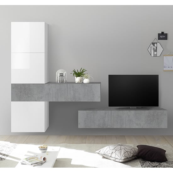 Product photograph of Infra Wall Tv Unit With Storage In White Gloss And Cement Effect from Furniture in Fashion