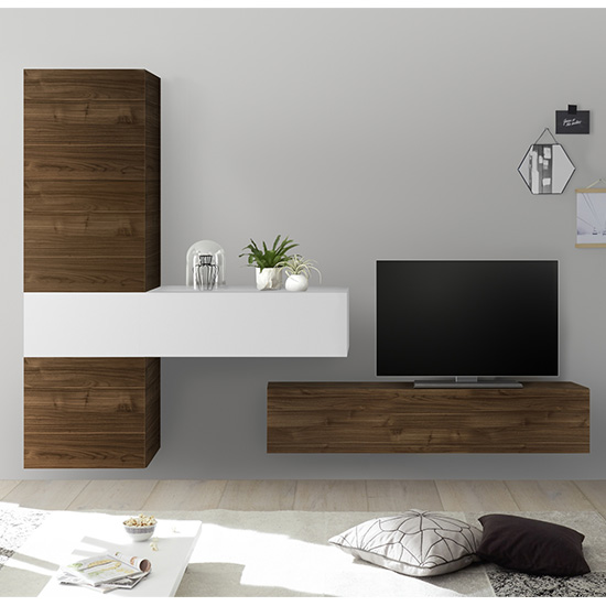 Product photograph of Infra Wall Tv Unit With Storage In White Gloss And Dark Walnut from Furniture in Fashion