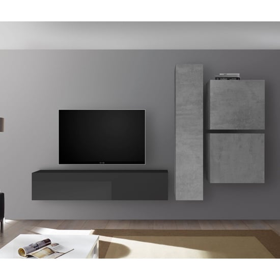 Infra Wall TV Unit And Storage In Grey Gloss And Cement Effect_1