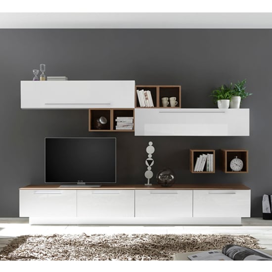 Infra White Gloss Entertainment Unit In Stelvio Walnut