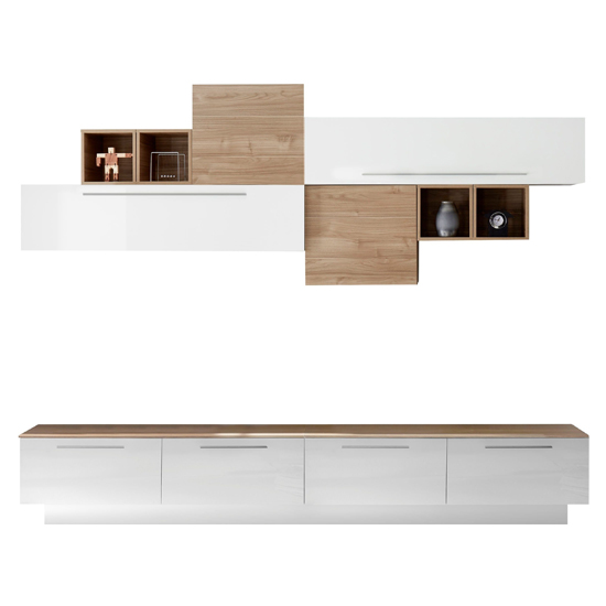 Infra White Gloss Large Entertainment Unit In Stelvio Walnut