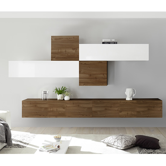 Product photograph of Infra Wall Tv Unit In White High Gloss And Dark Walnut from Furniture in Fashion