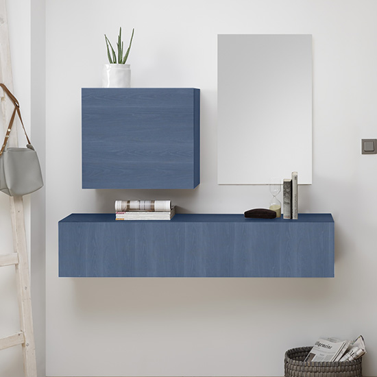 Infra Wooden Bathroom Furniture Set In Blue With Mirror