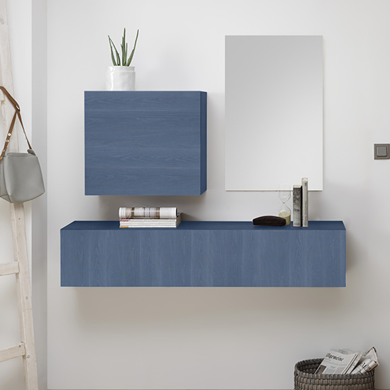 Product photograph of Infra Wooden Bathroom Furniture Set In Blue With Mirror from Furniture in Fashion