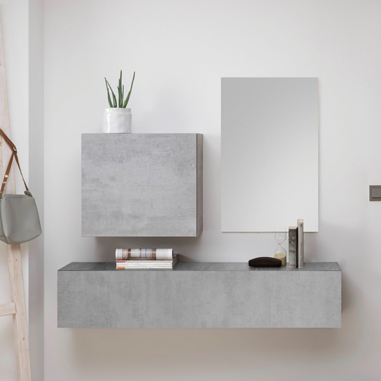Infra Wooden Bathroom Furniture Set In Cement Effect And Mirror