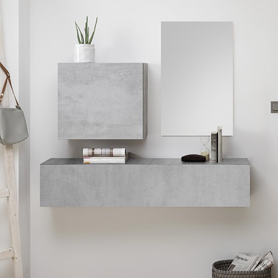 Infra Wooden Bathroom Furniture Set In Cement Effect And Mirror