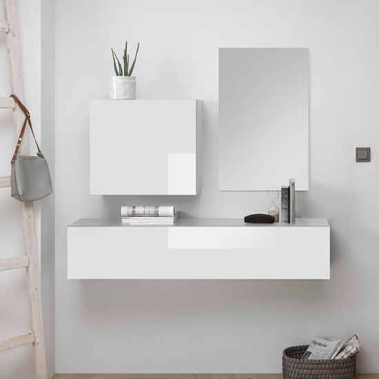 Product photograph of Infra Wooden Bathroom Furniture Set In White Gloss And Mirror from Furniture in Fashion