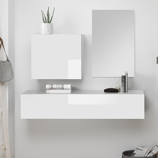 Infra Wooden Bathroom Furniture Set In White Gloss And Mirror