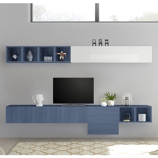Infra Wall Entertainment Unit In White High Gloss And Blue