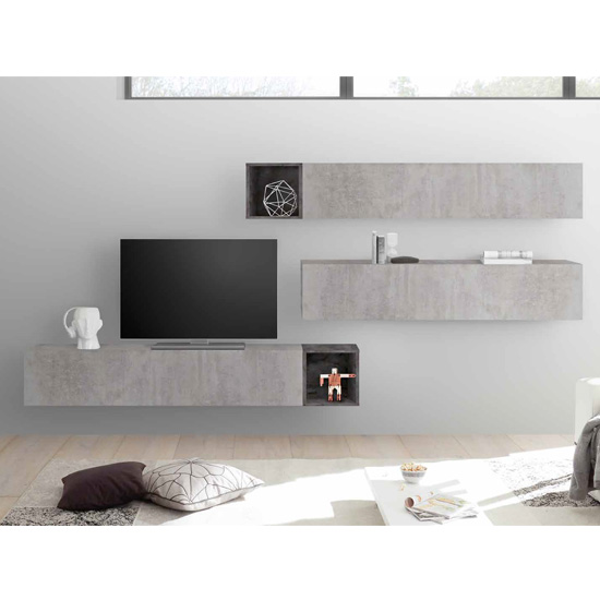 Infra Wooden Entertainment Unit In Cement Effect And Oxide
