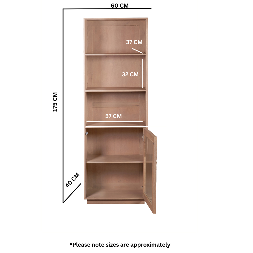 Inglewood Wooden Bookcase With 1 Door In Natural