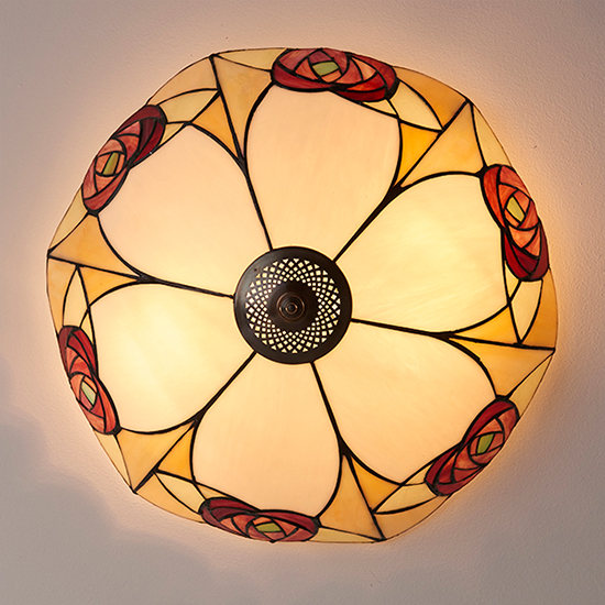 Ingram 2 Lights Tiffany Glass Flush Ceiling Light In Dark Bronze_2