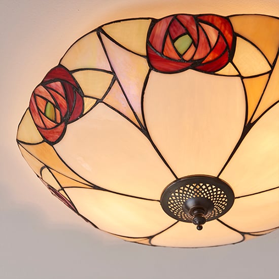 Ingram 2 Lights Tiffany Glass Flush Ceiling Light In Dark Bronze_3