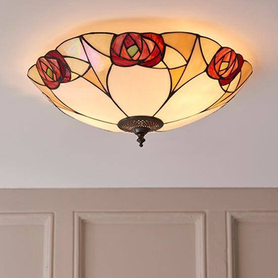 Product photograph of Ingram 2 Lights Tiffany Glass Flush Ceiling Light In Dark Bronze from Furniture in Fashion