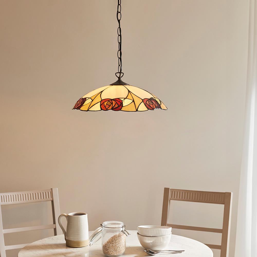 Ingram 3 Light Tiffany Glass Pendant Light In Satin Black