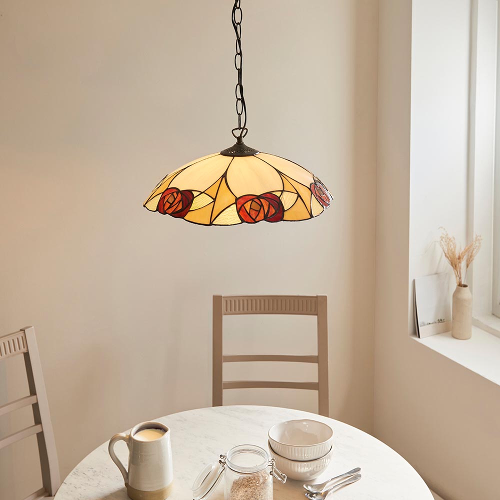 Ingram 3 Light Tiffany Glass Pendant Light In Satin Black