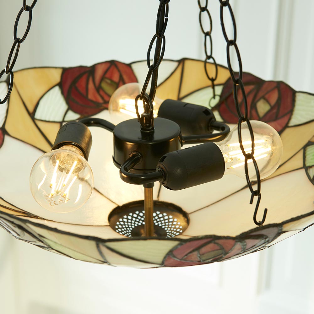 Ingram 3 Light Tiffany Glass Inverted Pendant Light In Satin Black