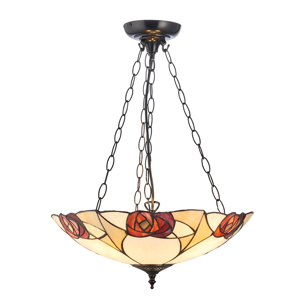 Ingram 3 Light Tiffany Glass Inverted Pendant Light In Satin Black
