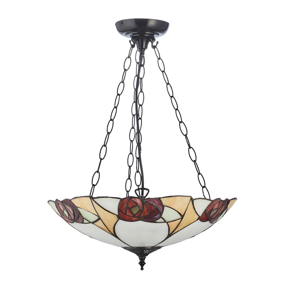 Ingram 3 Light Tiffany Glass Inverted Pendant Light In Satin Black
