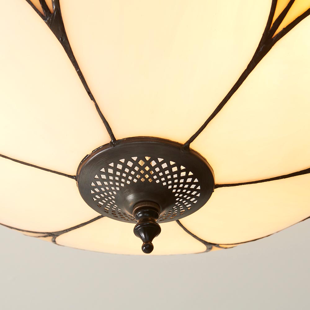 Ingram 3 Lights Tiffany Glass Semi Flush Light In Satin Black
