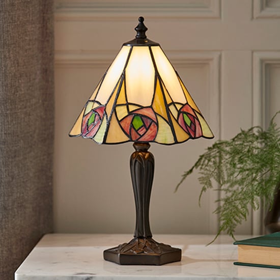 Photo of Ingram tiffany glass table lamp in dark bronze