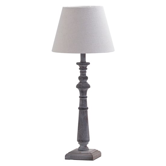 Inkier Column Wooden Table Lamp In Brown With Beige Shade
