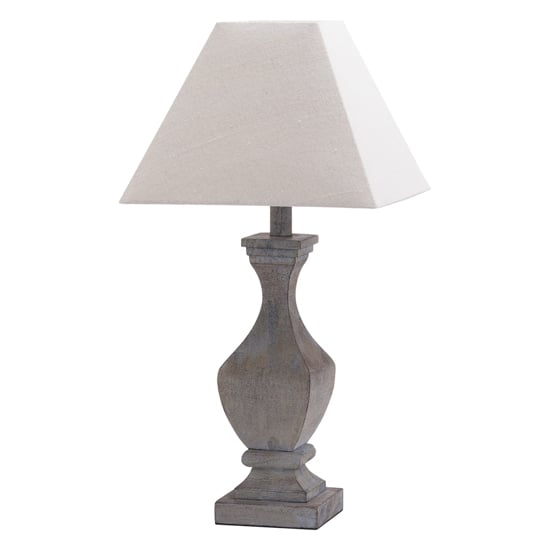 Inkier Fluted Wooden Table Lamp In Brown With Beige Shade