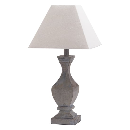 Photo of Inkier fluted wooden table lamp in brown with beige shade