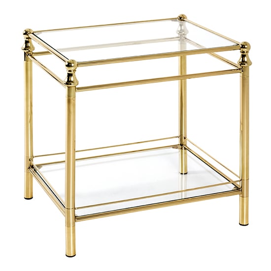 Inman Clear Glass Side Table In Brass