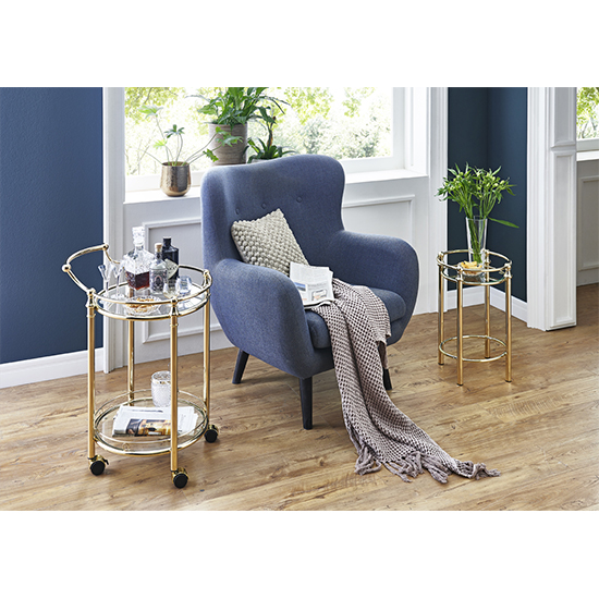 Inman Round Clear Glass Side Table In Brass_3