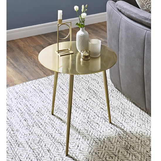 Photo of Inman round metal side table in gold