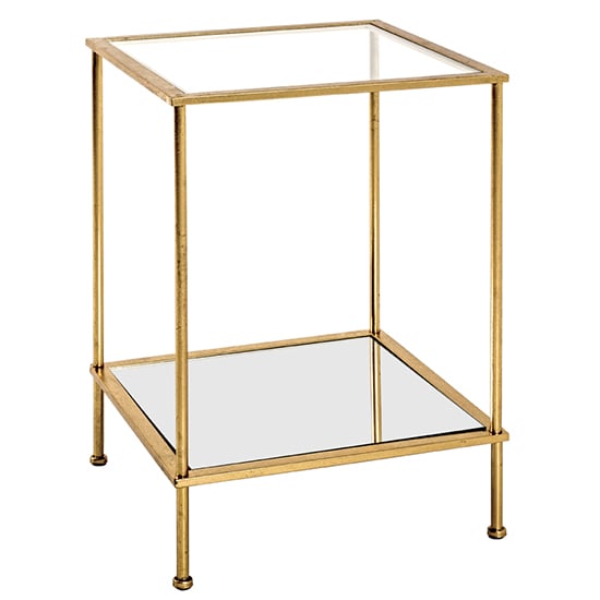 Photo of Inman square mirrored glass side table in gold with undershelf