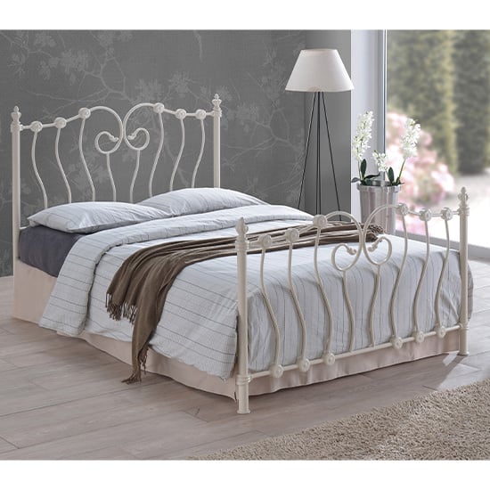Inova Designer Metal Small Double Bed In Ivory