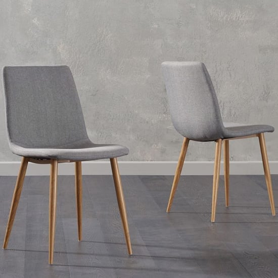 Inquill Grey Fabric Wooden Leg Dining Chairs In Pair FiF