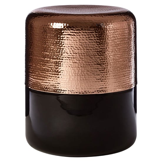 Photo of Intan round copper aluminium side table with black glass base