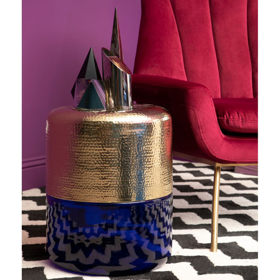 Read more about Intan round gold aluminium side table with blue glass base