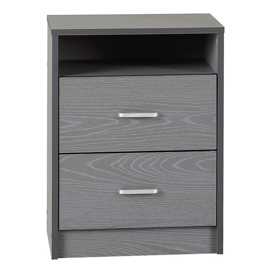 Earth Wooden Bedside Cabinet In Grey With 2 Drawers