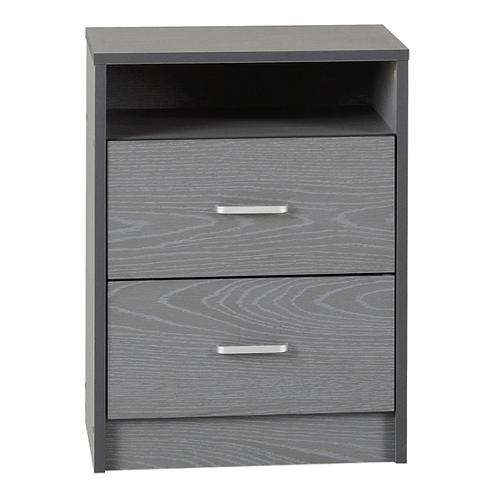 Earth Wooden Bedside Cabinet In Grey With 2 Drawers thumbnail