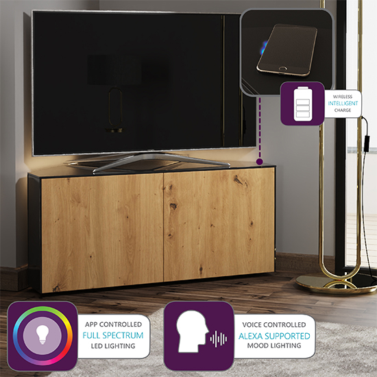 Intel Corner LED TV Stand In Black Gloss And Oak_4