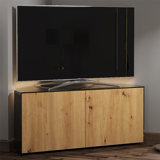 Read more about Intel corner led tv stand in black gloss and oak