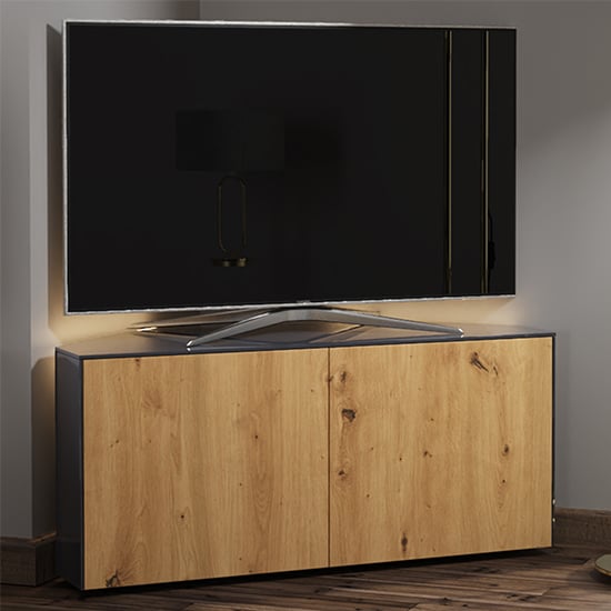 Intel Corner LED TV Stand In Grey Gloss And Oak