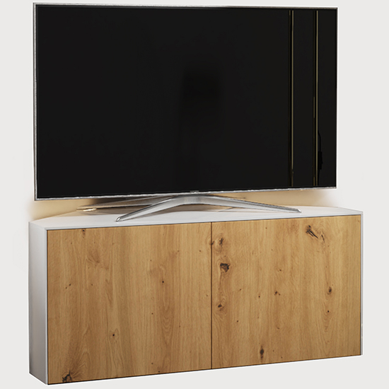 Intel Corner LED TV Stand In White Gloss And Oak_2
